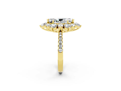 Yellow gold Marquise Cut Cut Diamond Floral Halo Pave Band with Prong Setting_2