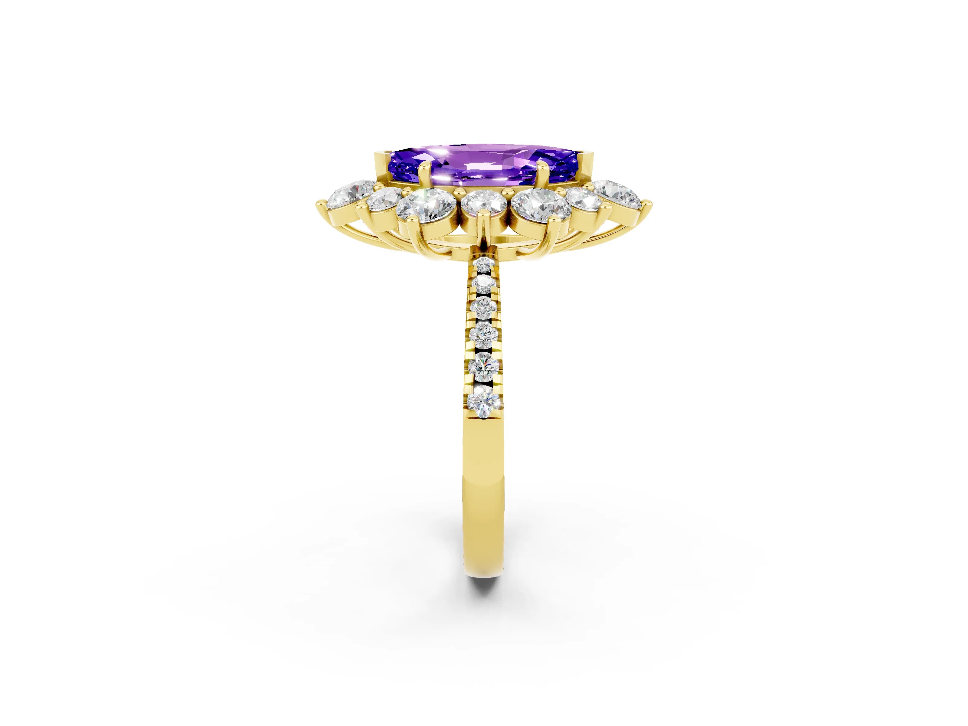 Yellow gold Marquise Cut Cut Diamond Floral Halo Pave Band with Prong Setting_2