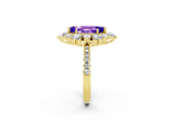 Yellow gold Marquise Cut Cut Diamond Floral Halo Pave Band with Prong Setting_2