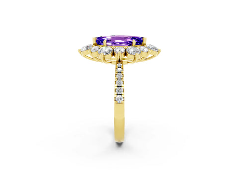 Yellow gold Marquise Cut Cut Diamond Floral Halo Pave Band with Prong Setting_2