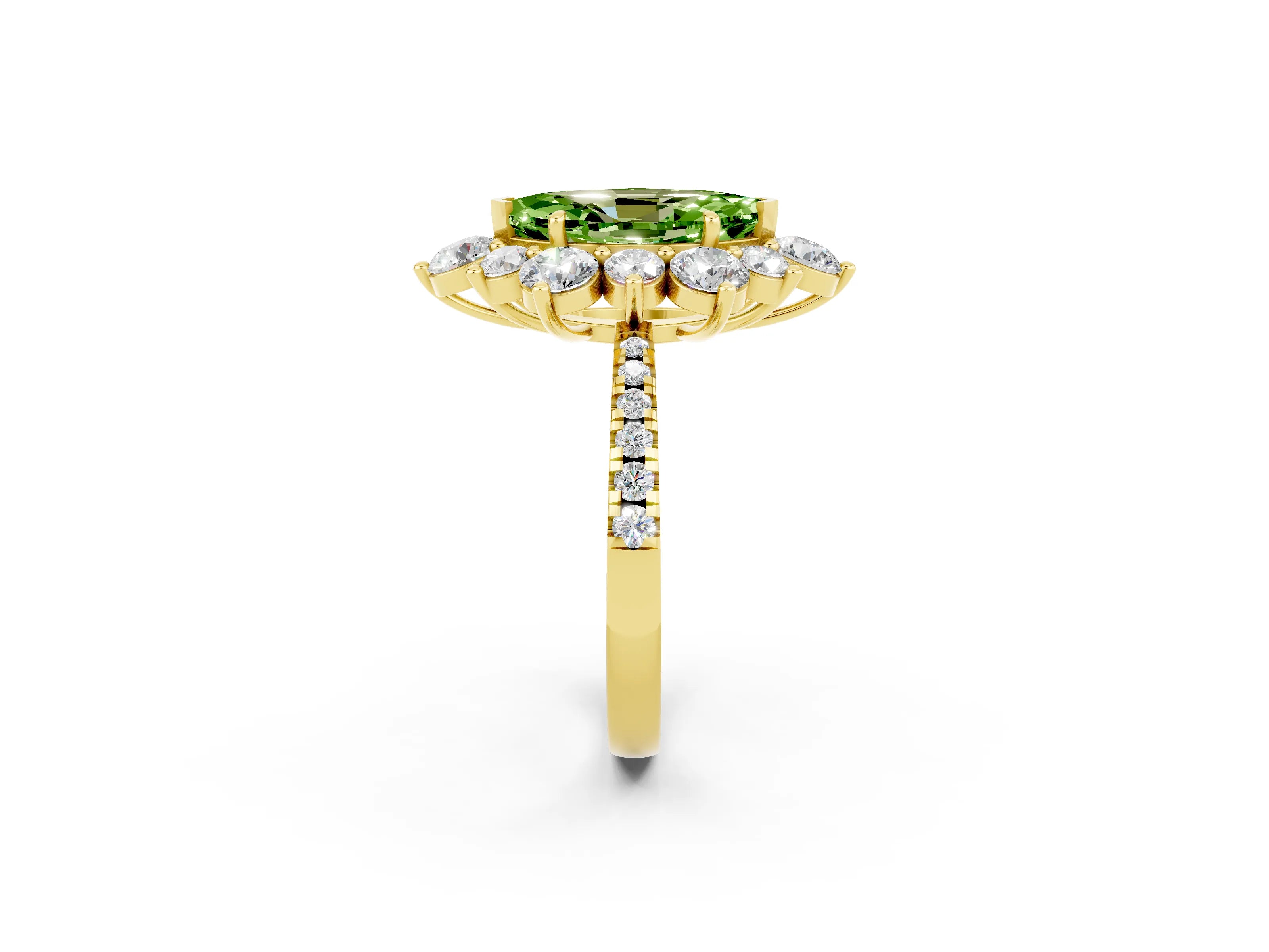 Yellow gold Marquise Cut Cut Diamond Floral Halo Pave Band with Prong Setting_2