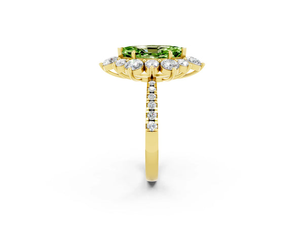 Yellow gold Marquise Cut Cut Diamond Floral Halo Pave Band with Prong Setting