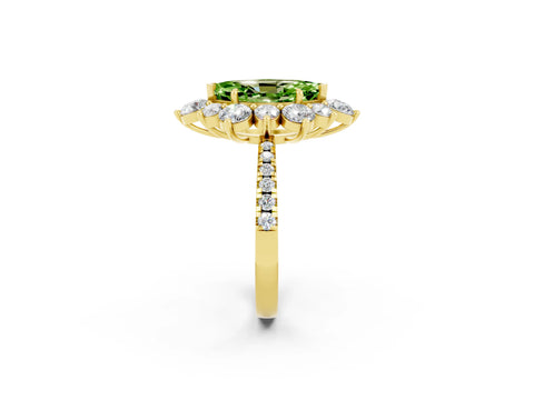 Yellow gold Marquise Cut Cut Diamond Floral Halo Pave Band with Prong Setting_2