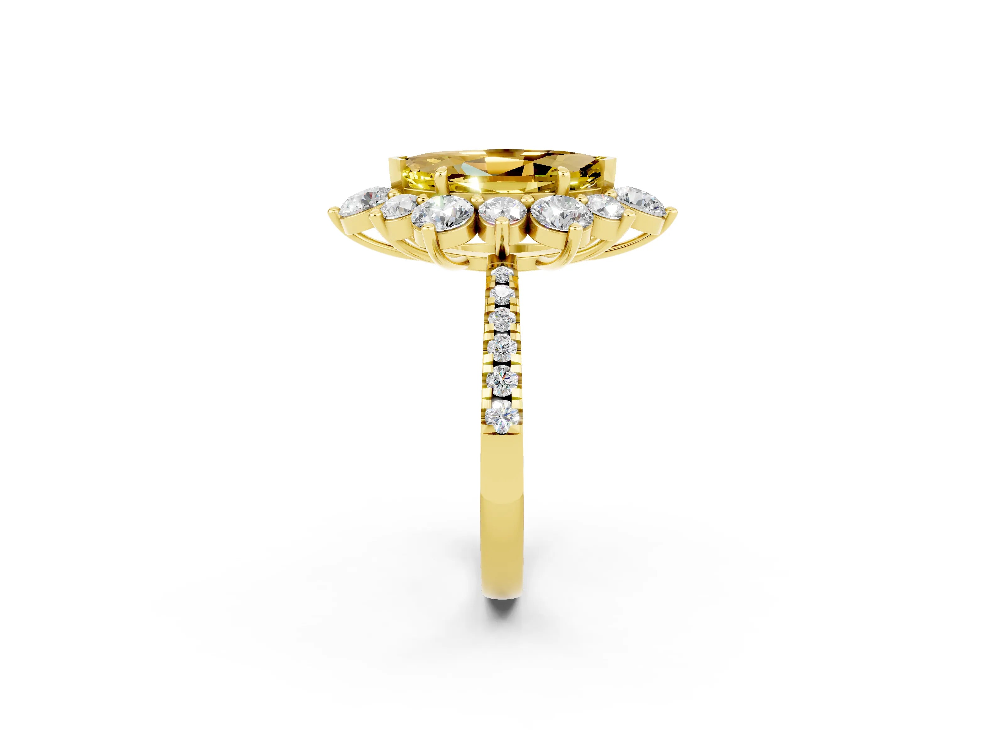 Yellow gold Marquise Cut Cut Diamond Floral Halo Pave Band with Prong Setting_2