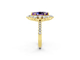 Yellow gold Marquise Cut Cut Diamond Floral Halo Pave Band with Prong Setting_2