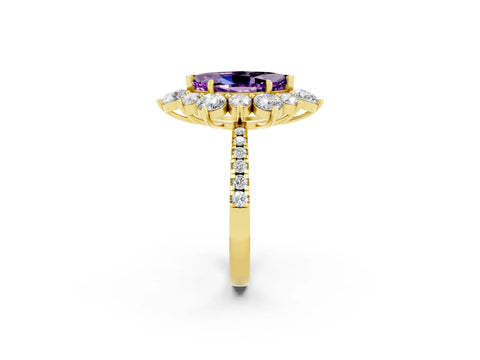 Yellow gold Marquise Cut Cut Diamond Floral Halo Pave Band with Prong Setting_2