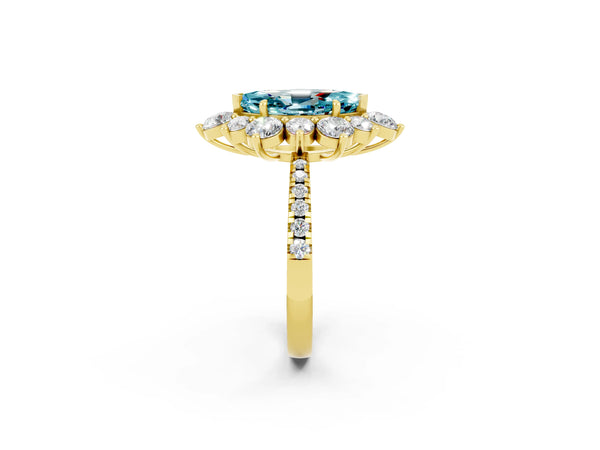 Yellow gold Marquise Cut Cut Diamond Floral Halo Pave Band with Prong Setting