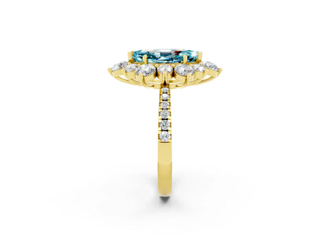 Yellow gold Marquise Cut Cut Diamond Floral Halo Pave Band with Prong Setting_2
