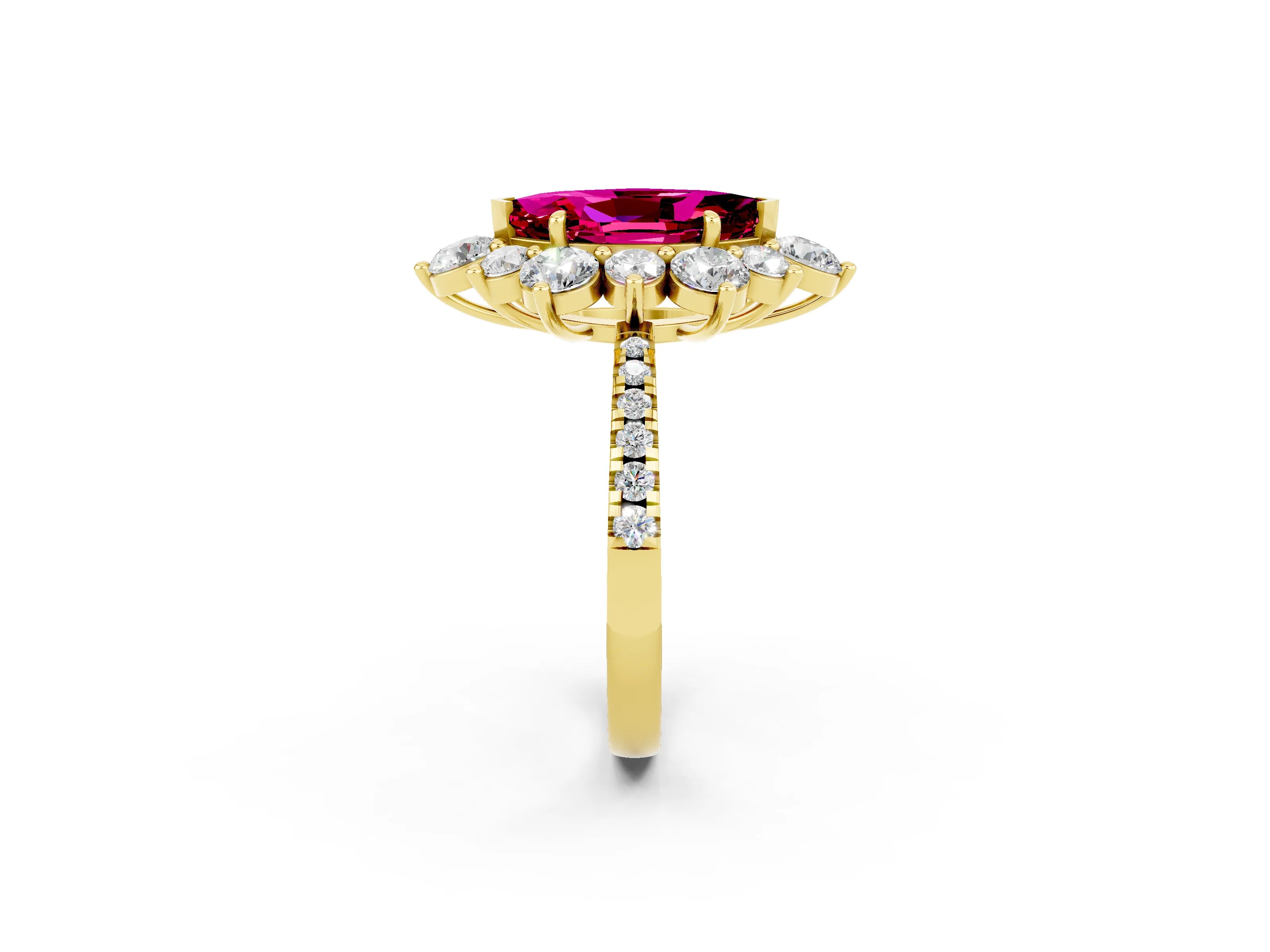 Yellow gold Marquise Cut Cut Diamond Floral Halo Pave Band with Prong Setting_2