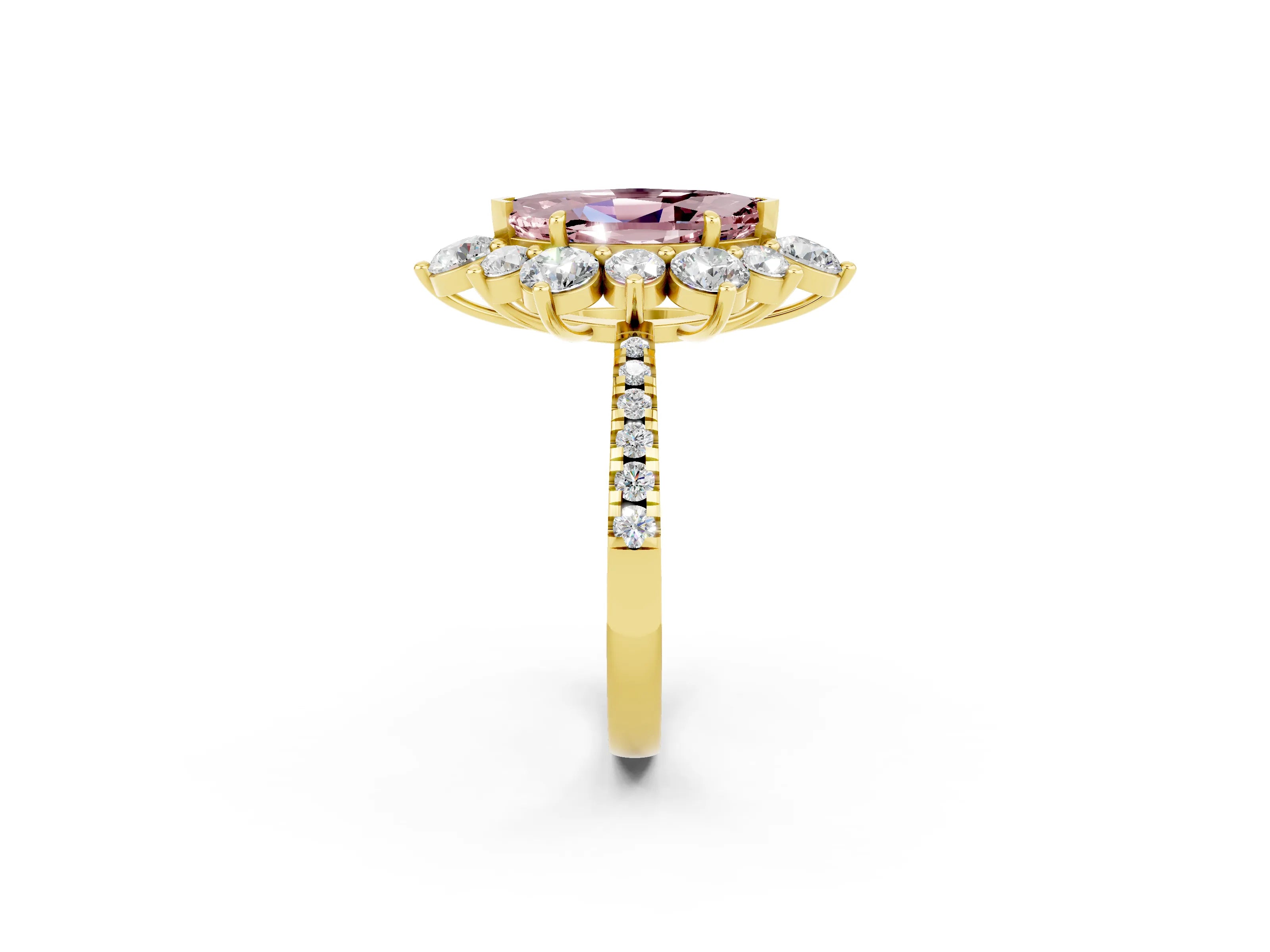 Yellow gold Marquise Cut Cut Diamond Floral Halo Pave Band with Prong Setting_2