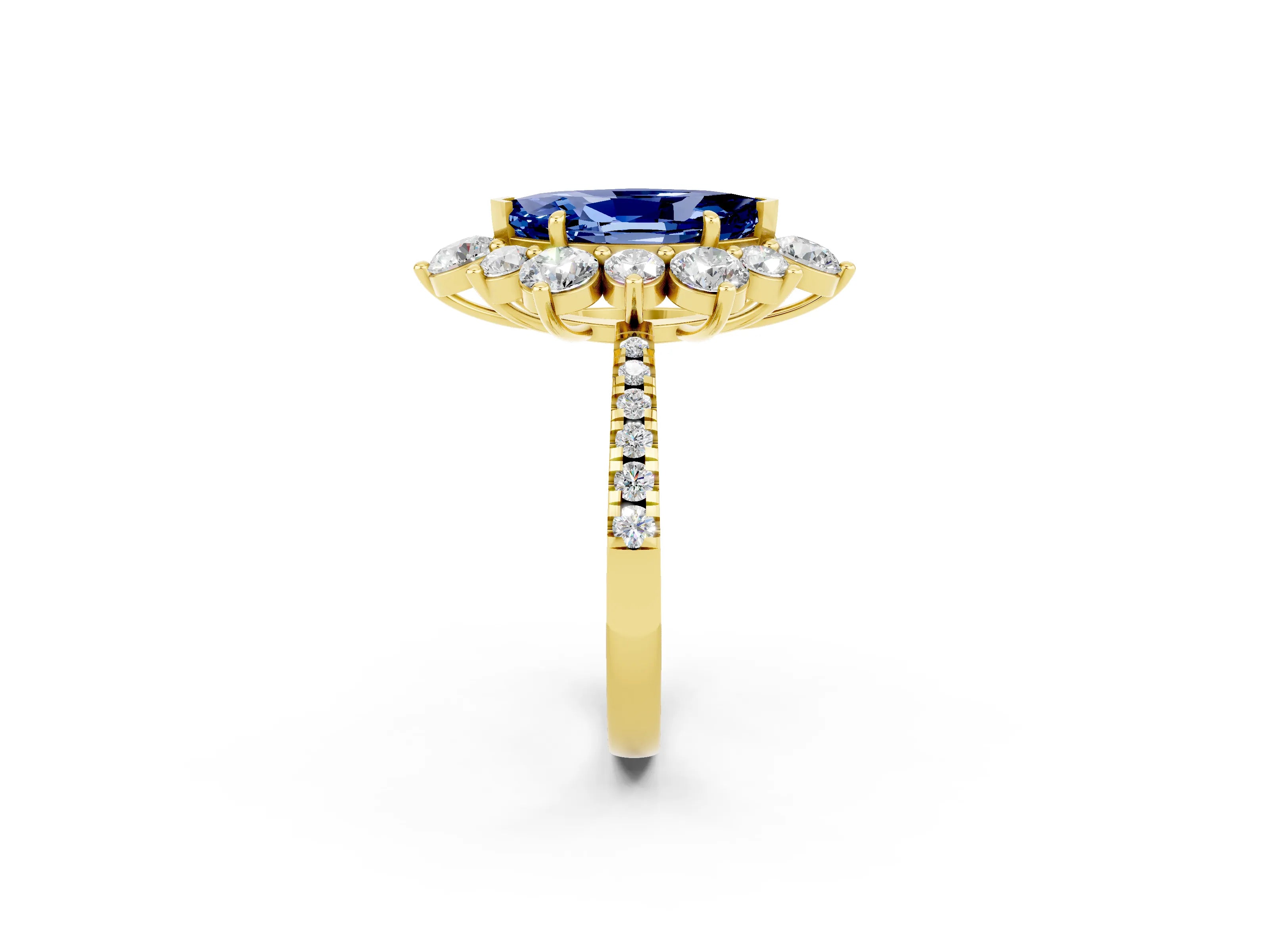 Yellow gold Marquise Cut Cut Diamond Floral Halo Pave Band with Prong Setting_2