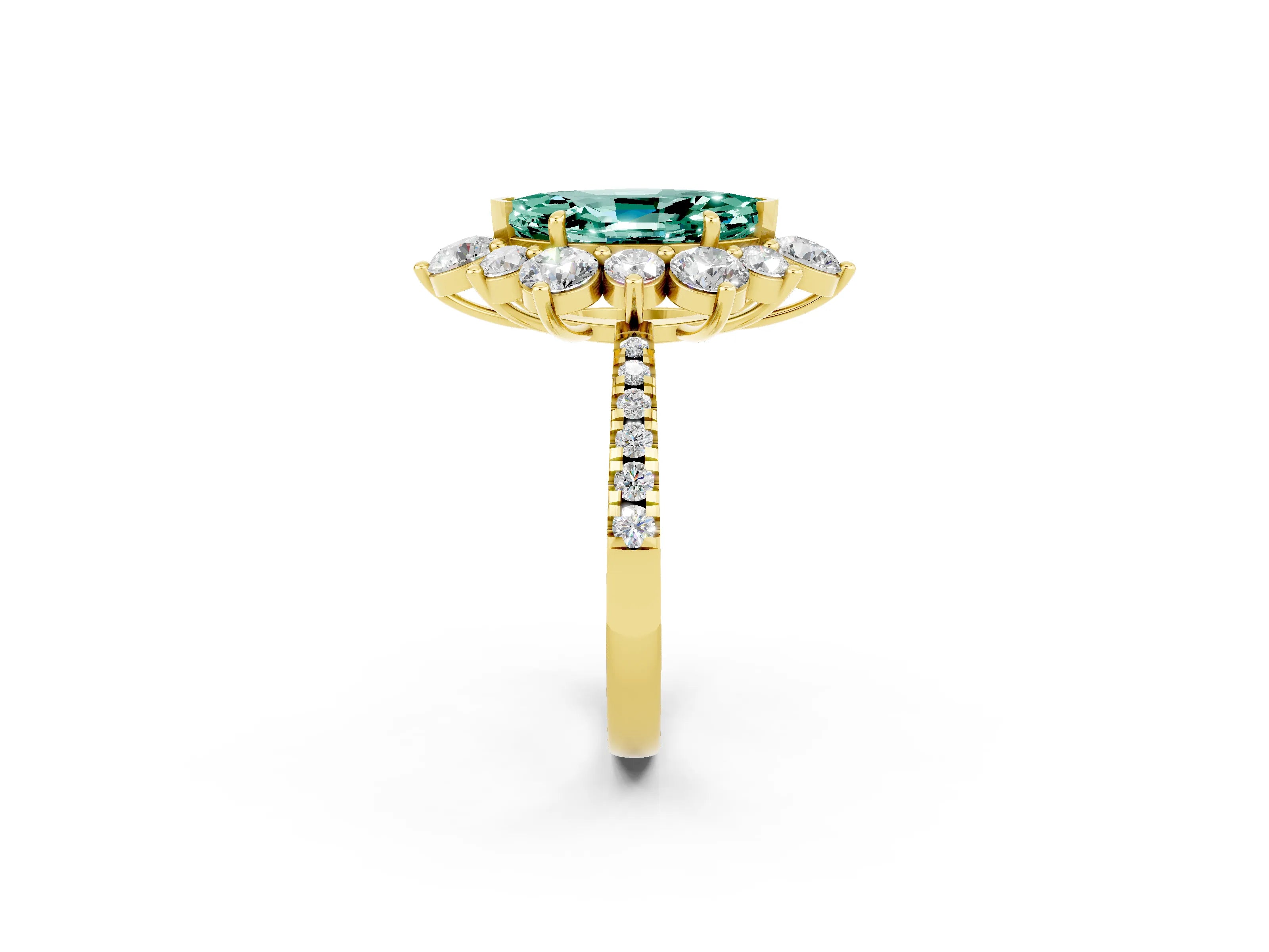 Yellow gold Marquise Cut Cut Diamond Floral Halo Pave Band with Prong Setting_2