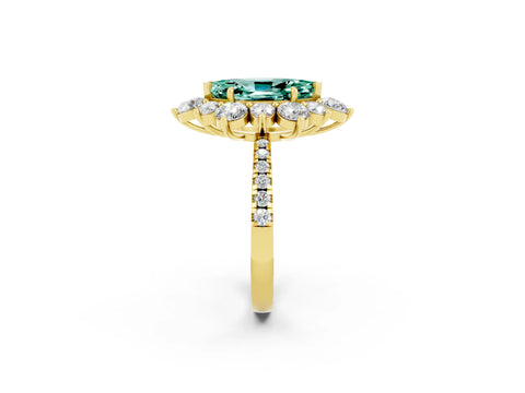 Yellow gold Marquise Cut Cut Diamond Floral Halo Pave Band with Prong Setting_2