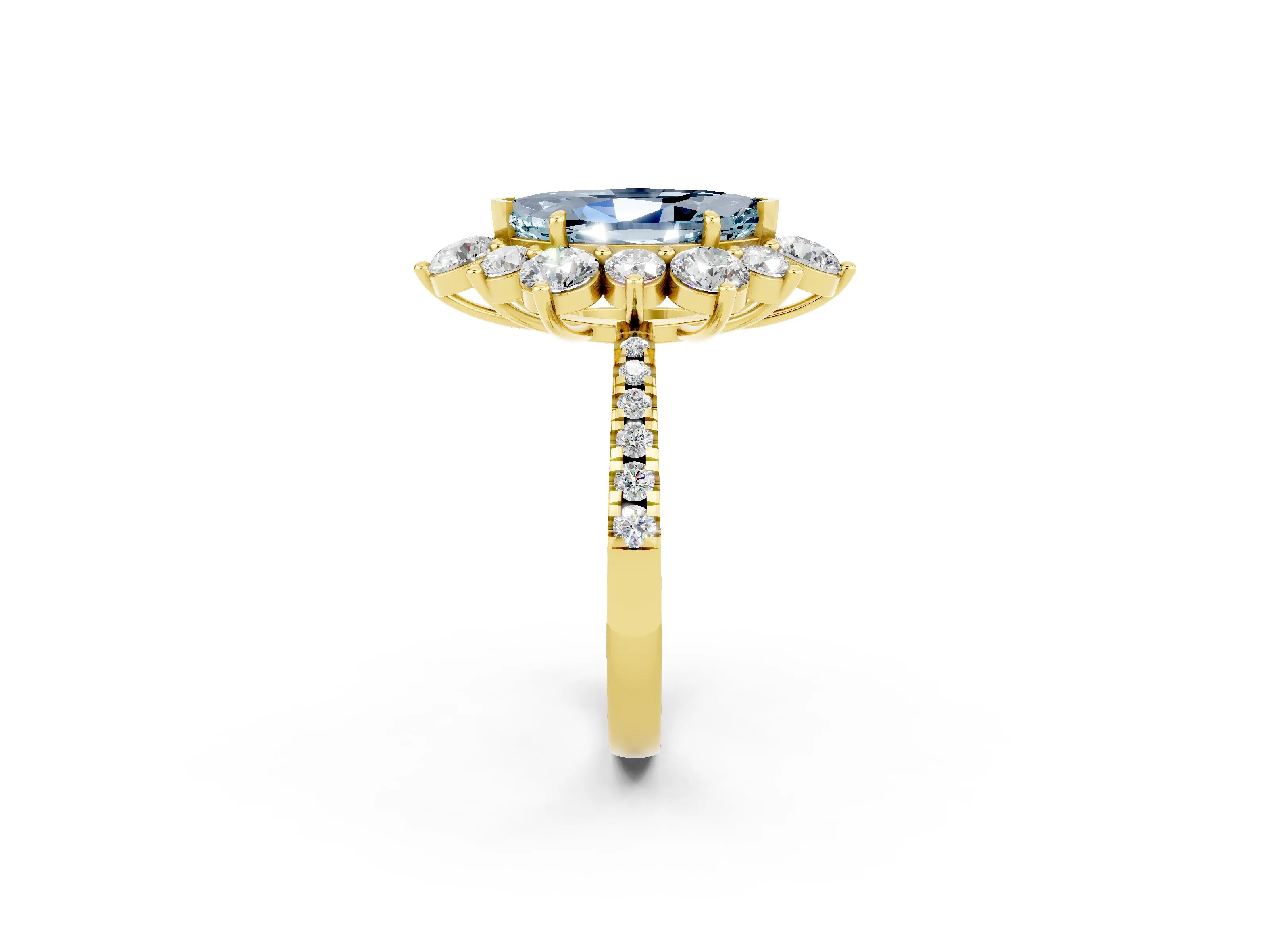 Yellow gold Marquise Cut Cut Diamond Floral Halo Pave Band with Prong Setting_2