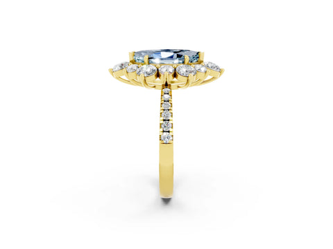 Yellow gold Marquise Cut Cut Diamond Floral Halo Pave Band with Prong Setting_2