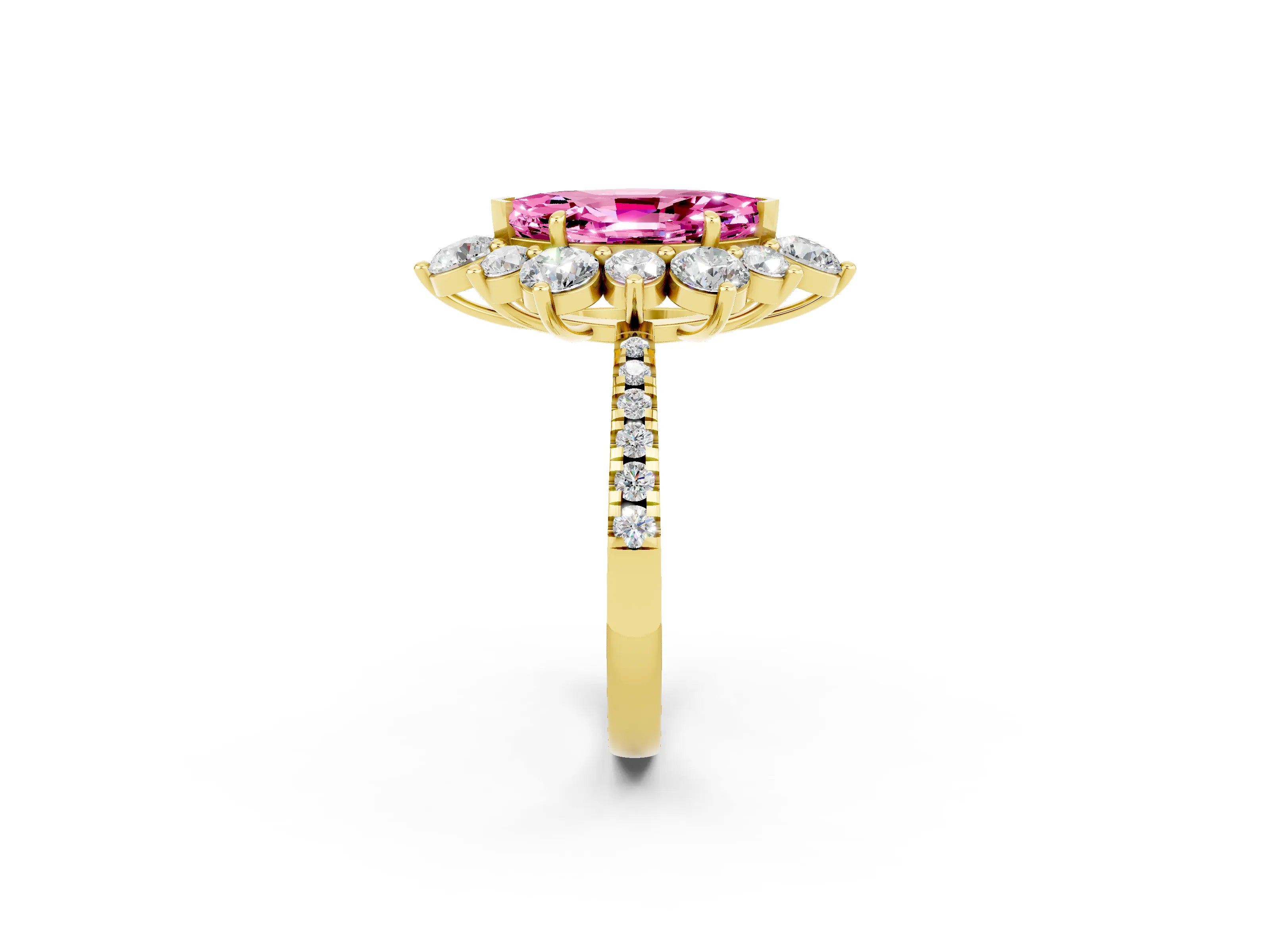 Yellow gold Marquise Cut Cut Diamond Floral Halo Pave Band with Prong Setting_2