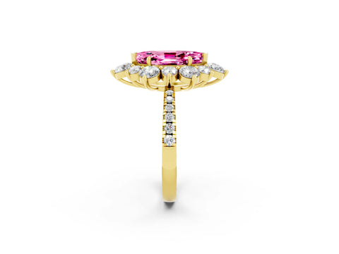 Yellow gold Marquise Cut Cut Diamond Floral Halo Pave Band with Prong Setting_2