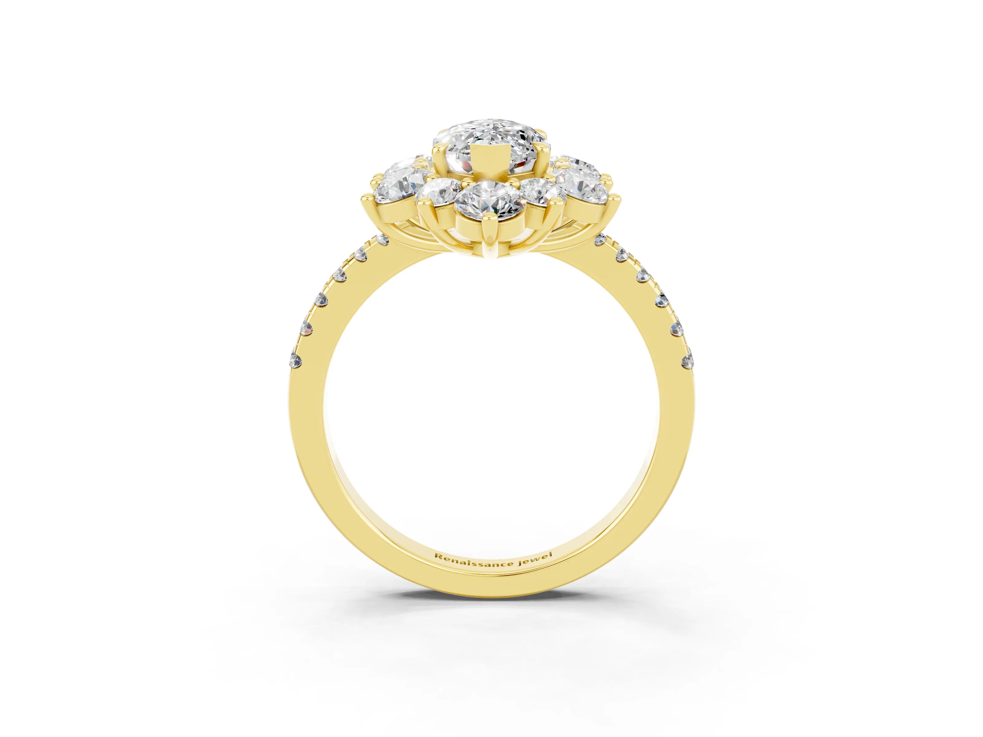 Yellow gold Marquise Cut Cut Diamond Floral Halo Pave Band with Prong Setting_3