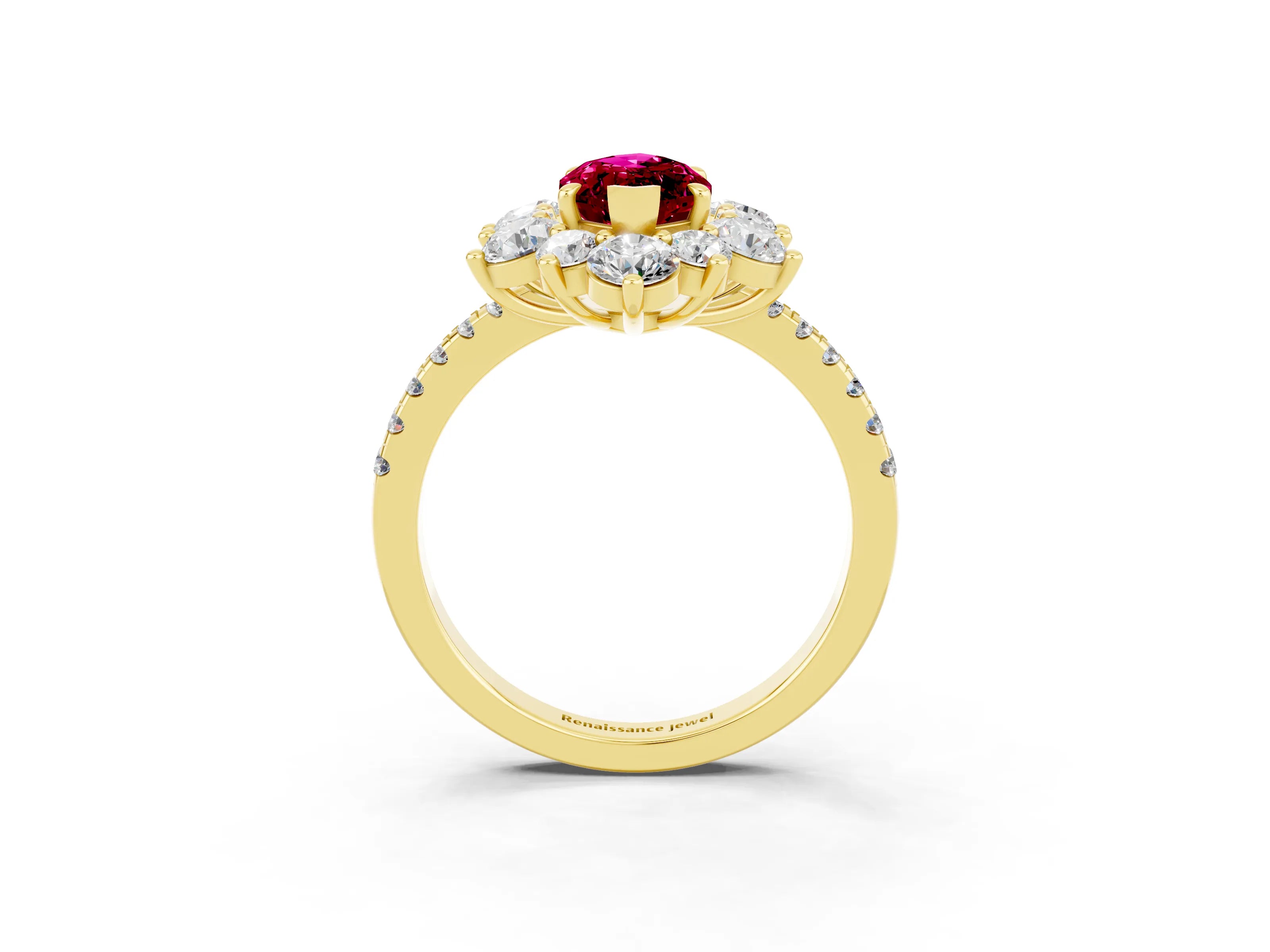 Yellow gold Marquise Cut Cut Diamond Floral Halo Pave Band with Prong Setting_3