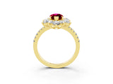 Yellow gold Marquise Cut Cut Diamond Floral Halo Pave Band with Prong Setting_3