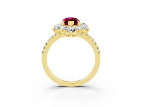 Yellow gold Marquise Cut Cut Diamond Floral Halo Pave Band with Prong Setting_3