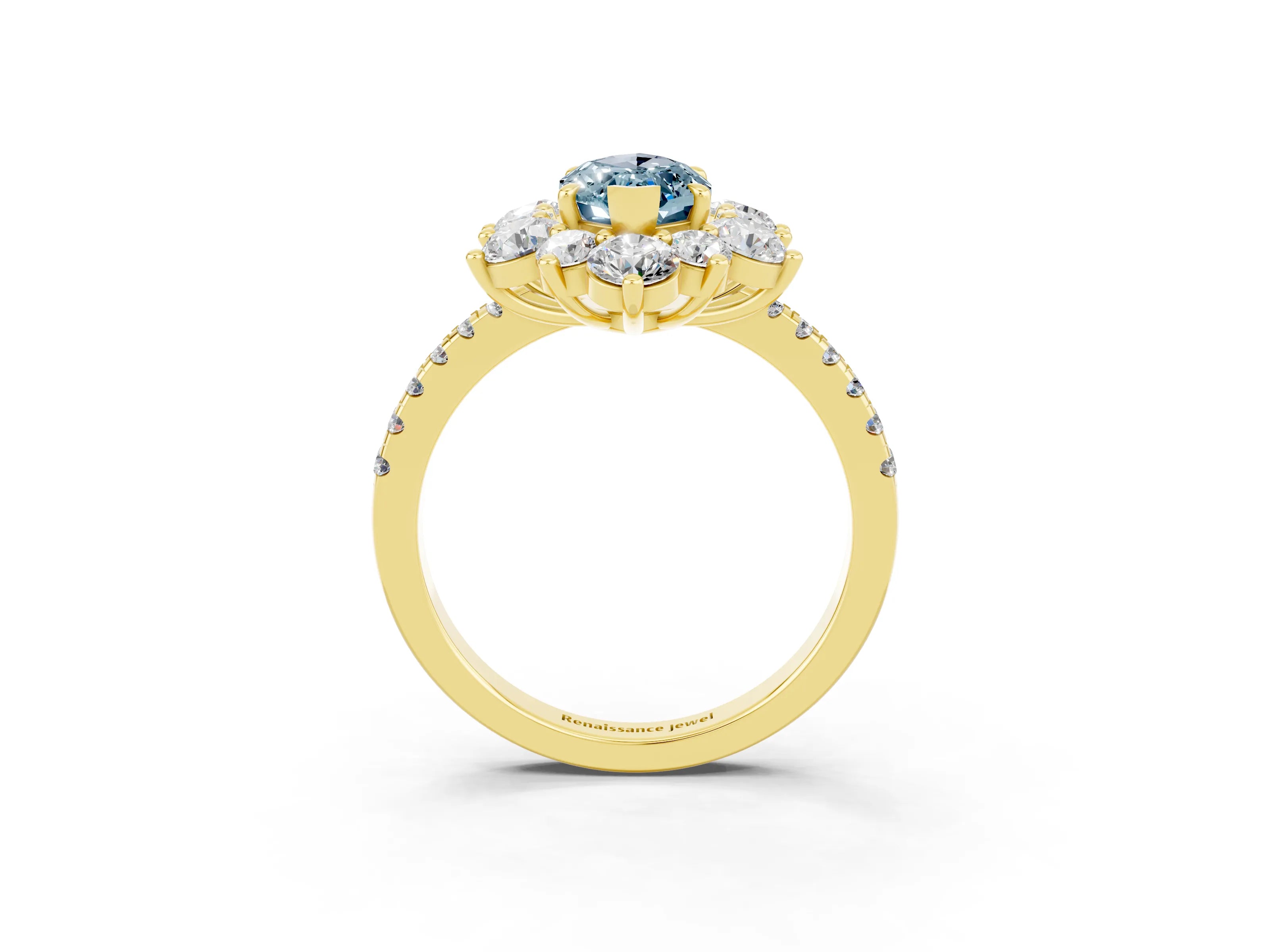 Yellow gold Marquise Cut Cut Diamond Floral Halo Pave Band with Prong Setting_3
