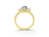 Yellow gold Marquise Cut Cut Diamond Floral Halo Pave Band with Prong Setting_3
