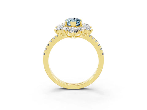 Yellow gold Marquise Cut Cut Diamond Floral Halo Pave Band with Prong Setting_3