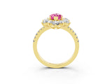 Yellow gold Marquise Cut Cut Diamond Floral Halo Pave Band with Prong Setting_3