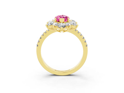 Yellow gold Marquise Cut Cut Diamond Floral Halo Pave Band with Prong Setting_3