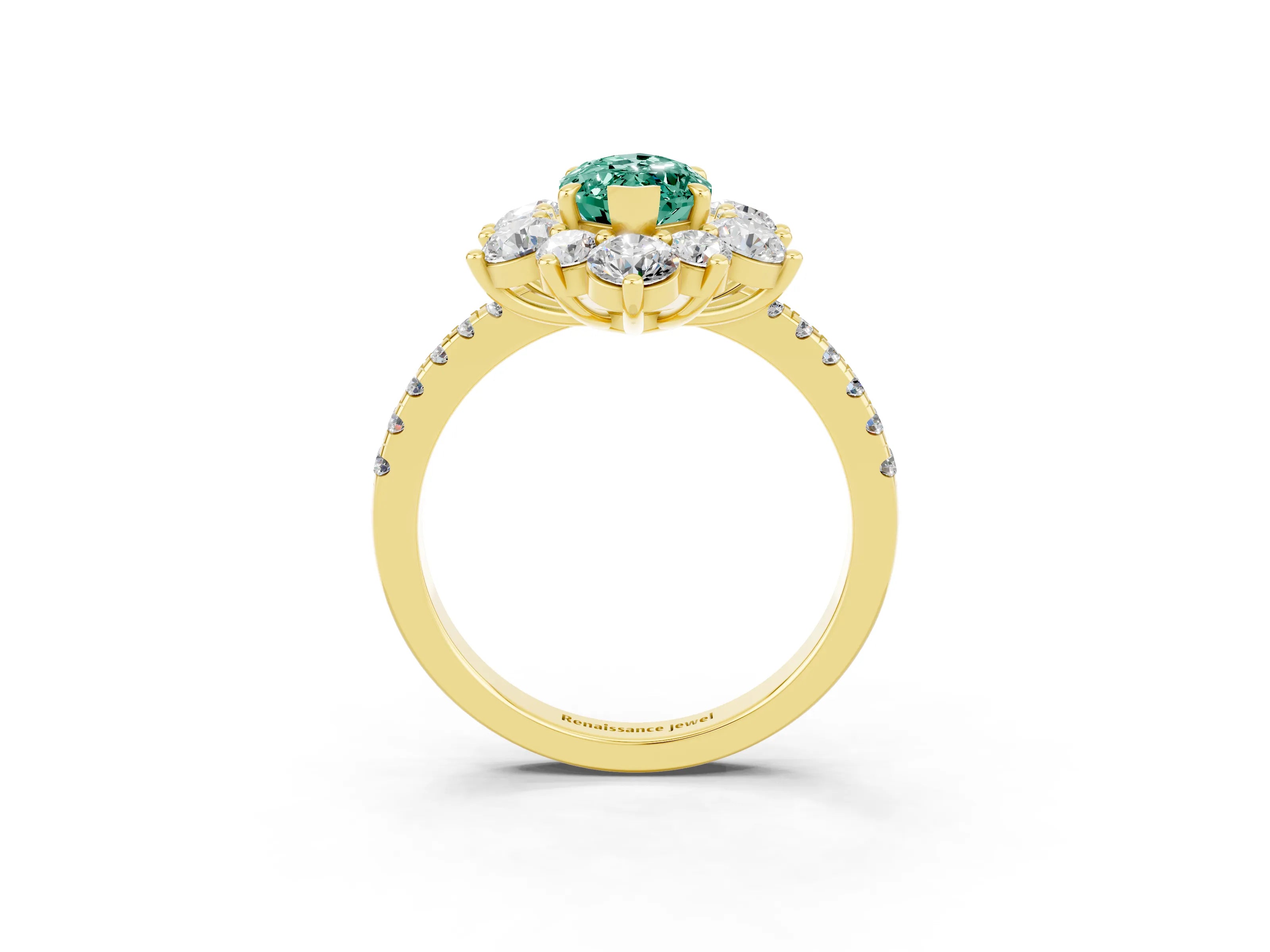 Yellow gold Marquise Cut Cut Diamond Floral Halo Pave Band with Prong Setting_3