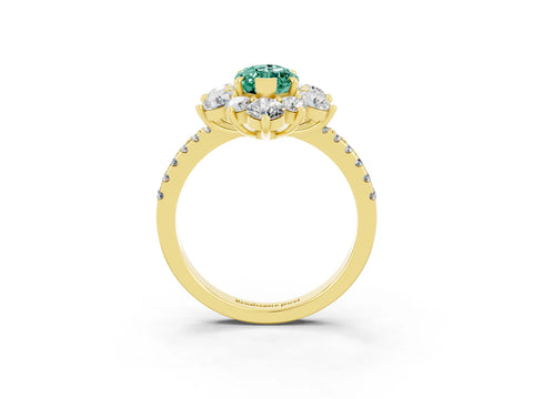 Yellow gold Marquise Cut Cut Diamond Floral Halo Pave Band with Prong Setting_3