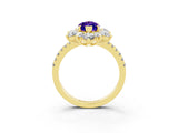 Yellow gold Marquise Cut Cut Diamond Floral Halo Pave Band with Prong Setting_3