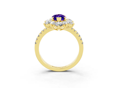 Yellow gold Marquise Cut Cut Diamond Floral Halo Pave Band with Prong Setting_3