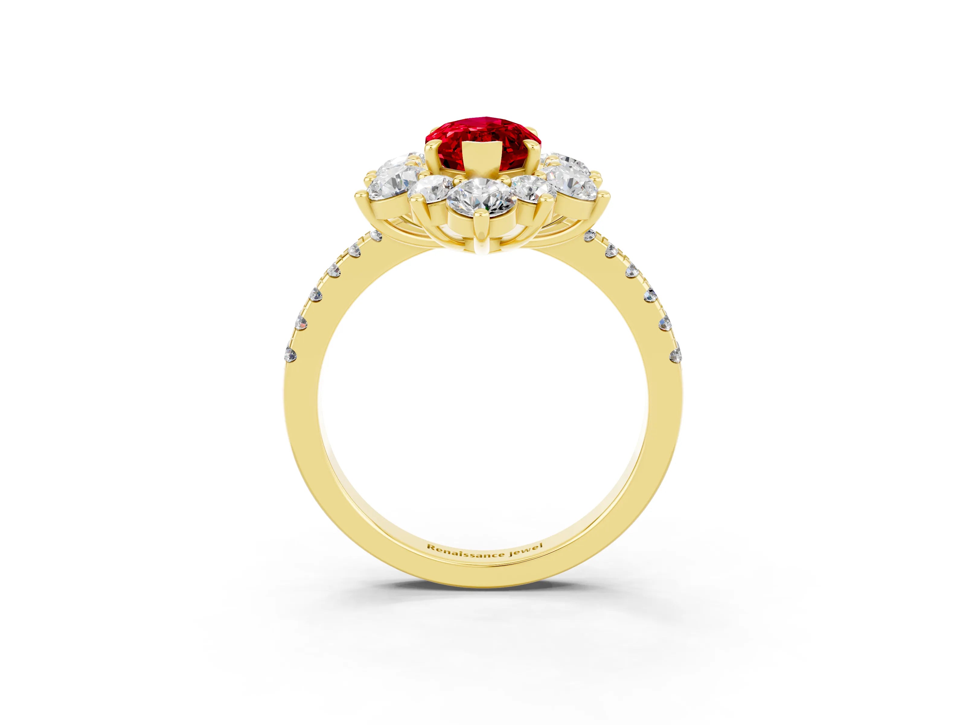 Yellow gold Marquise Cut Cut Diamond Floral Halo Pave Band with Prong Setting_3