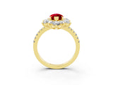 Yellow gold Marquise Cut Cut Diamond Floral Halo Pave Band with Prong Setting_3