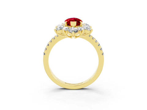 Yellow gold Marquise Cut Cut Diamond Floral Halo Pave Band with Prong Setting_3
