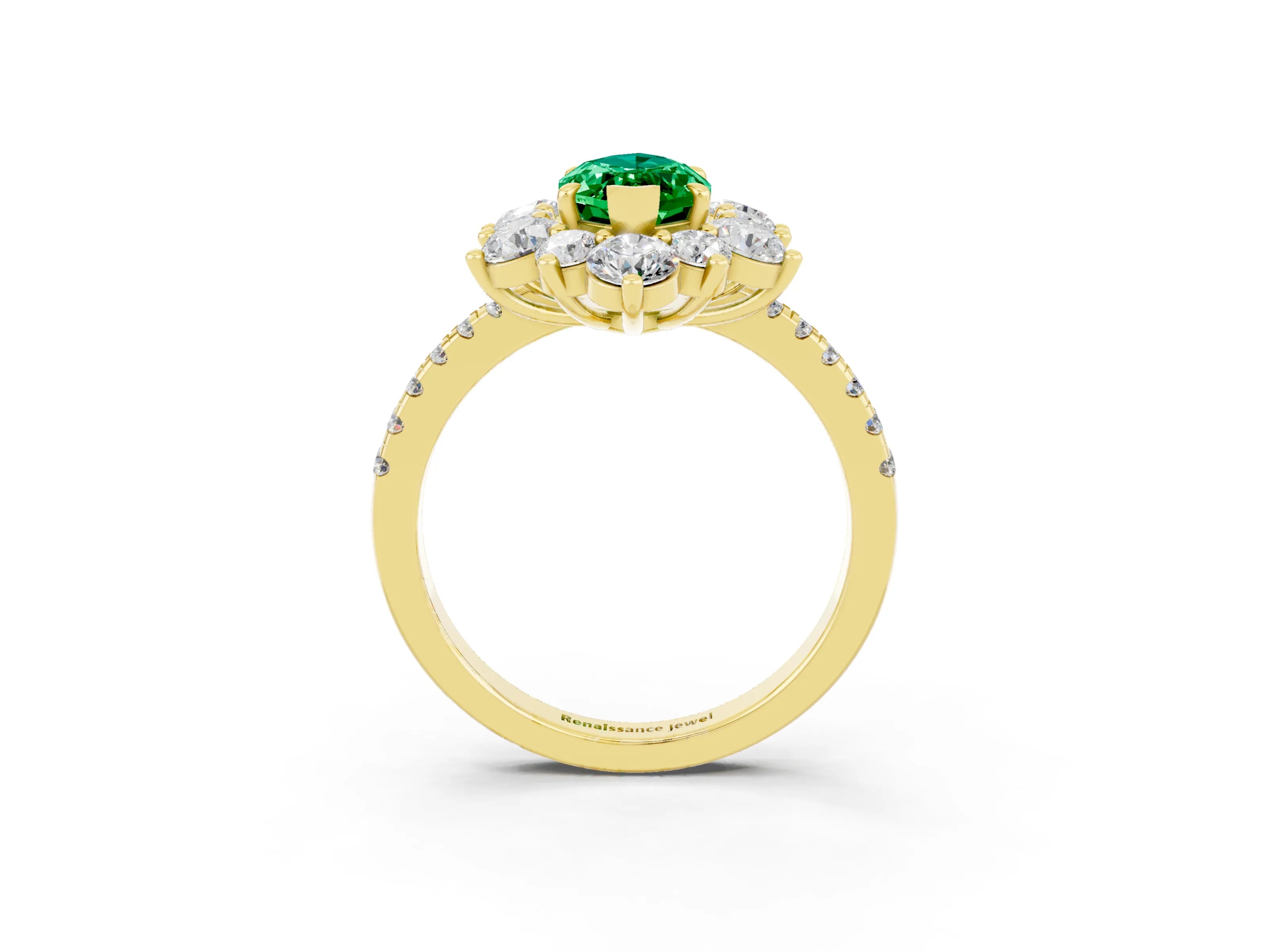Yellow gold Marquise Cut Cut Diamond Floral Halo Pave Band with Prong Setting_3