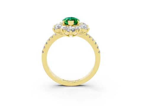 Yellow gold Marquise Cut Cut Diamond Floral Halo Pave Band with Prong Setting_3