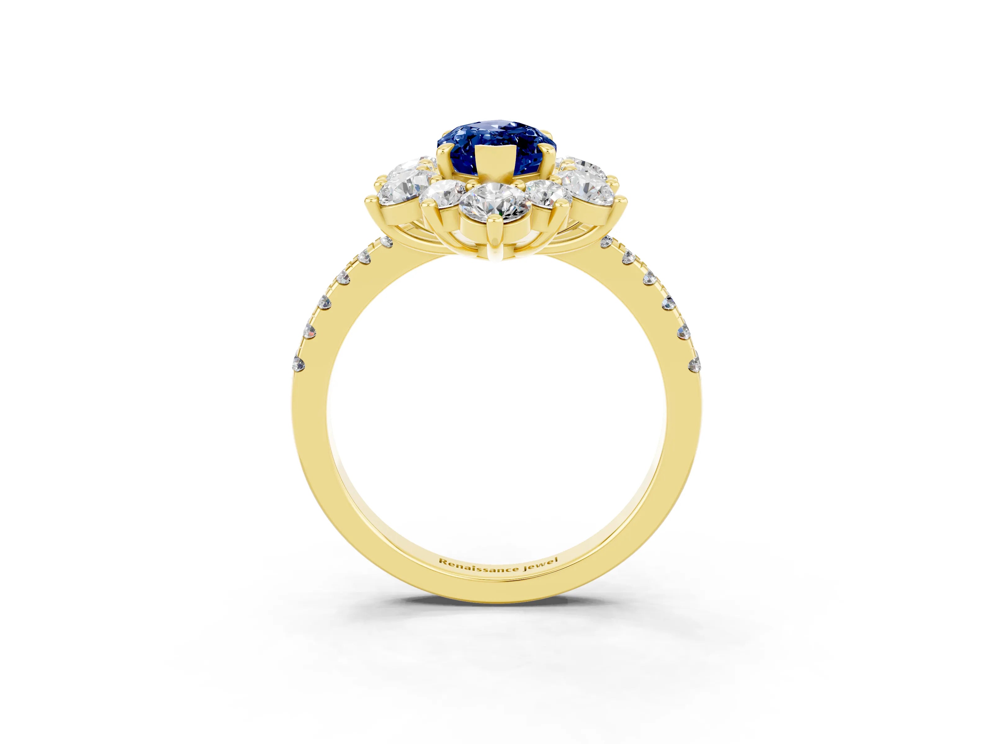 Yellow gold Marquise Cut Cut Diamond Floral Halo Pave Band with Prong Setting_3