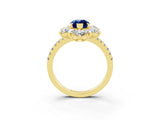 Yellow gold Marquise Cut Cut Diamond Floral Halo Pave Band with Prong Setting_3