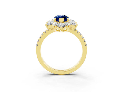 Yellow gold Marquise Cut Cut Diamond Floral Halo Pave Band with Prong Setting_3