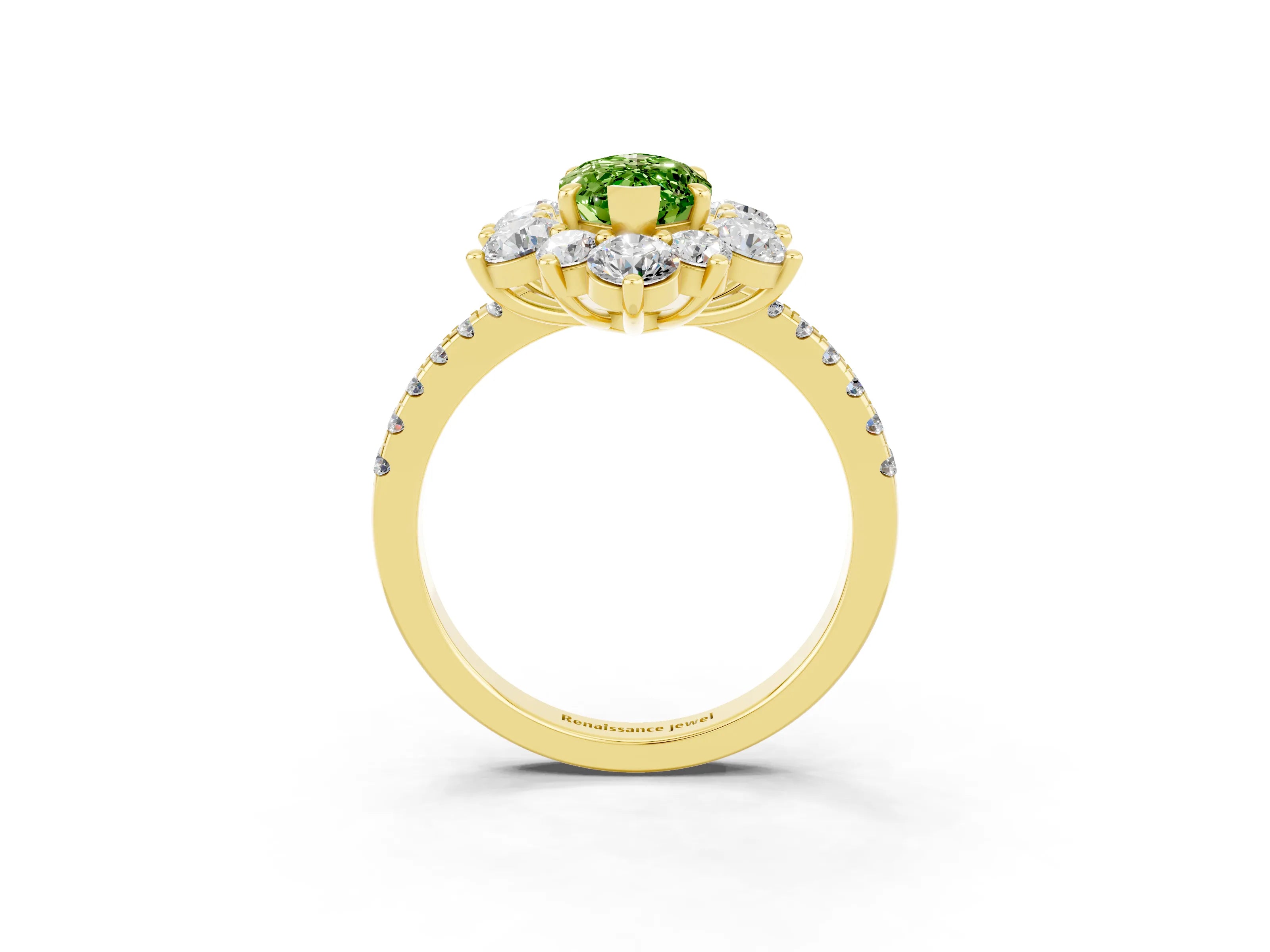 Yellow gold Marquise Cut Cut Diamond Floral Halo Pave Band with Prong Setting_3