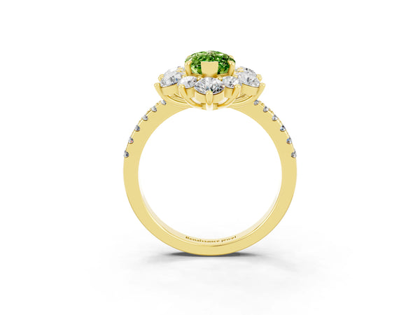 Yellow gold Marquise Cut Cut Diamond Floral Halo Pave Band with Prong Setting