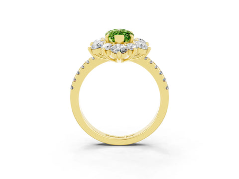 Yellow gold Marquise Cut Cut Diamond Floral Halo Pave Band with Prong Setting_3