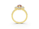 Yellow gold Marquise Cut Cut Diamond Floral Halo Pave Band with Prong Setting_3