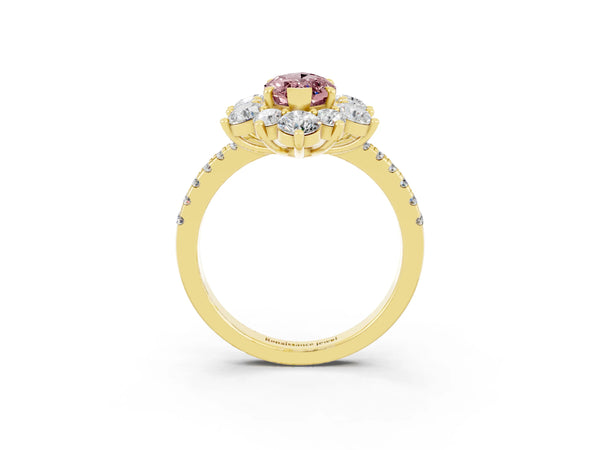 Yellow gold Marquise Cut Cut Diamond Floral Halo Pave Band with Prong Setting