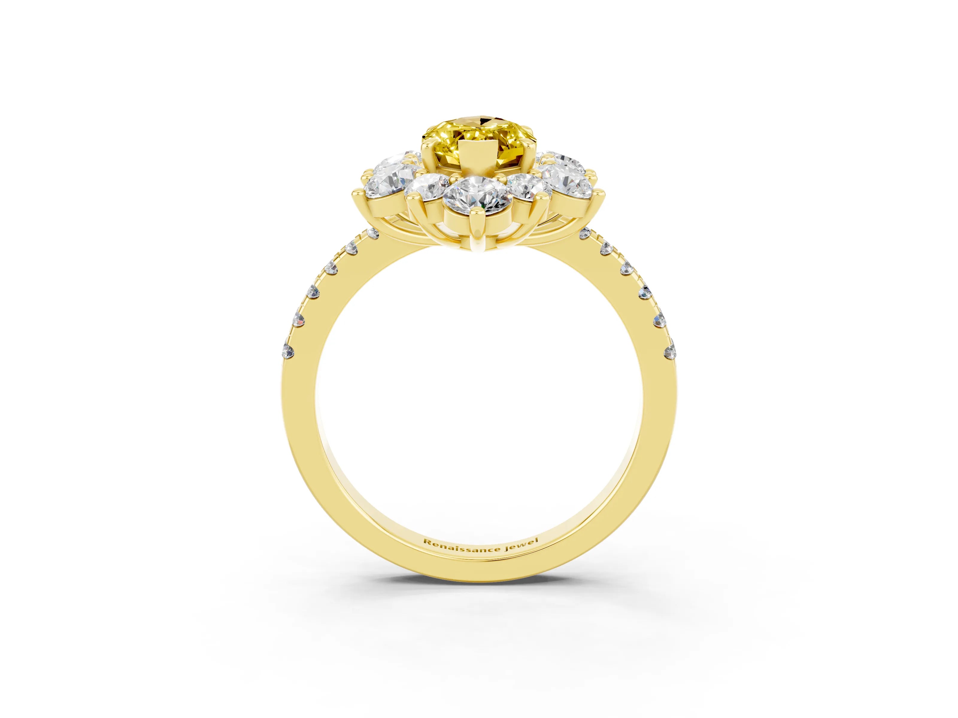 Yellow gold Marquise Cut Cut Diamond Floral Halo Pave Band with Prong Setting_3