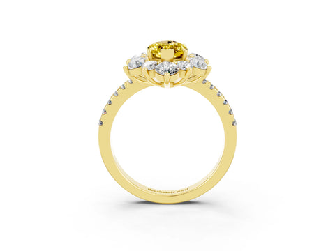 Yellow gold Marquise Cut Cut Diamond Floral Halo Pave Band with Prong Setting_3