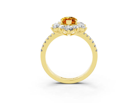 Yellow gold Marquise Cut Cut Diamond Floral Halo Pave Band with Prong Setting_3